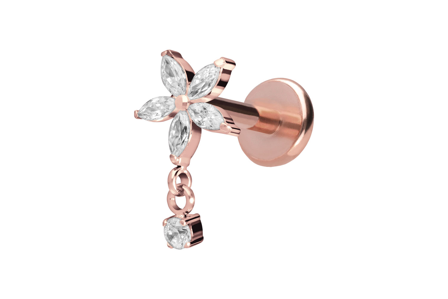 Titan Labret Piercing mit Push Fit KRISTALLBLUME + KRISTALL